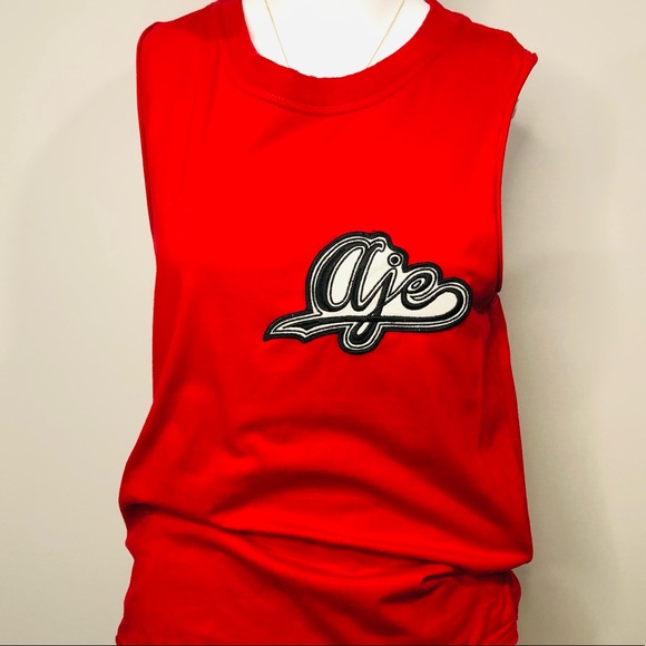 Aje Tops - AJE Raw Edge Appliqué Logo Red Tank Top Singlet Sleeveless Tee T-Shirt S…